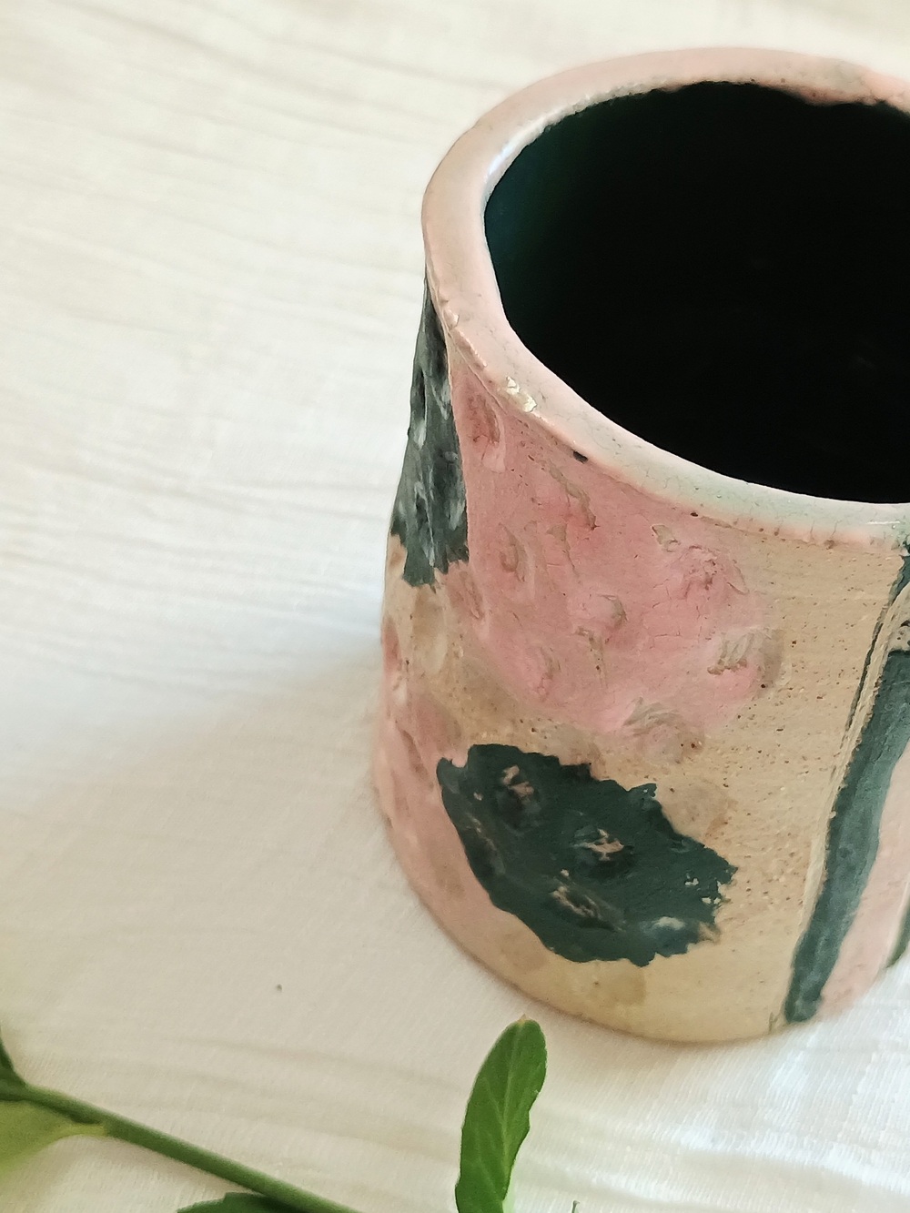 Handcrafted Pink and Dark Green Ceramic Vase - Home Art Ceramics